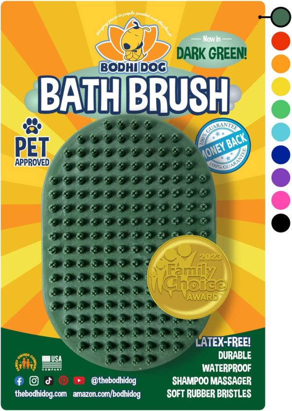 Bodhi Dog Grooming Brush | Pet Shower Supplies for Cats & Dogs | Long & Short Hair Scrubber | Professional Quality Wash Brush (Dark Green)