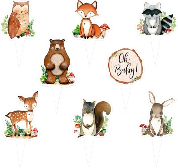 Ercadio 32 Pcs Double-sided Woodland Party Cupcake toppers Picks Woodland Decor Woodland Animals Cake Woodland Theme Baby Boy Girl Birthday Favors Woodland Party Supplies - Image 7