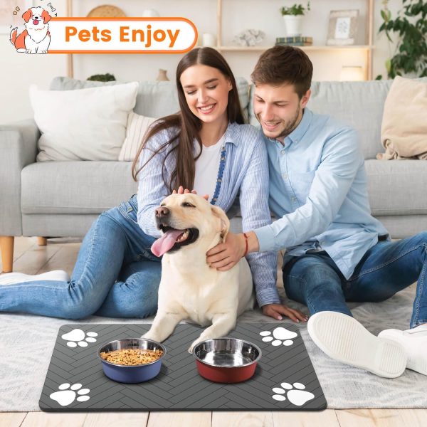 Pet Feeding Mat-Absorbent Pet Placemat for Food and Water Bowl, with Waterproof Rubber Backing, Quick Dry Water Dispenser Mat for Dog and Cat (12"x20", Striped Dark Gray) - Image 9