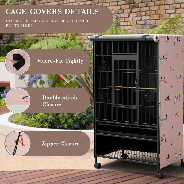 Tchvt Nighttime Bird Cage Covers - with Zipper Panel Blackout Birdcage Cover for Winter Universal Breathable Large Pet Cage Cover for Bird (Bird Designs, 19x19x40 inch) - Image 5