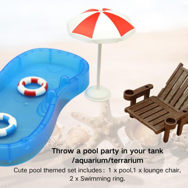 Tree Frog Tank Accessories - Novelty Pool Theme Set Turtle Habitat Decoration Reptile Water Food Bowl for Amphibian Aquatic Frog Toad Lizard Leopard Gecko Hermit Crabs Snake Spider Scorpion (Pool Set) - Image 4