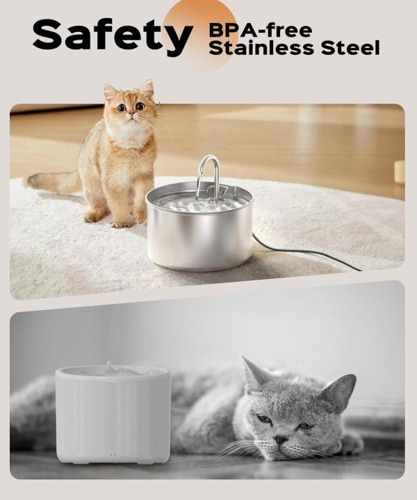 Stainless Steel Cat Water Fountain: Pet Fountains Indoor Metal Automatic Dispenser Cat Waterer Bowls Dog Faucet Bottle Pets 24/7 Running Watering for Drinking Quiet Pump with 1 Filter - Image 3