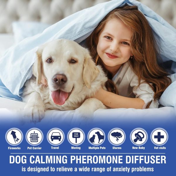 Dog Pheromone Calming Diffuser 4 In 1 Appeasing Pet Pheromones Diffuser to Calm Kit (Plug in+ 3 Pack 48ml Refill) for Anxiety Relief Reduce Barking Aggression Fighting Stress 90 Day Supply(Tasteless) - Image 2