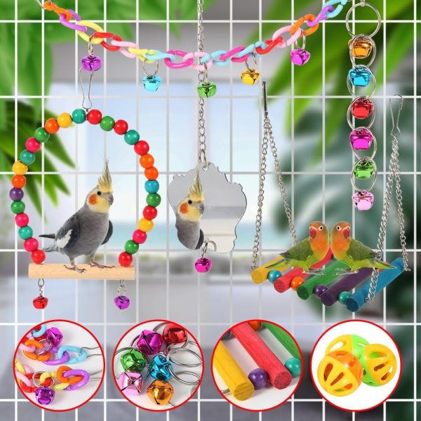 Bird Toys for Parakeets 9Pcs,Bird Wooden Ladder Bridge Parrots Toys Budgie Toys Bird Cage Accessories,Swing Hammock for Conure,Cockatiel,Love Birds, Finches, Mynah,Budgerigar - Image 2