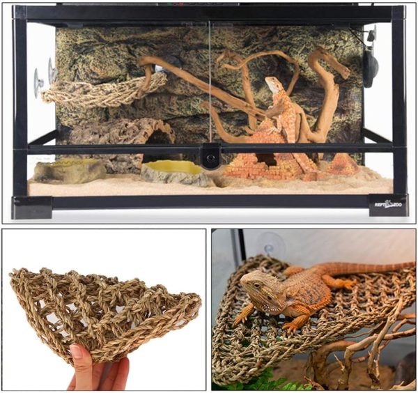 PIVBY Bearded Dragon Hammock Reptile Lounger Climbing Toys Seagrass Fiber Habitat Tank Accessories for Chameleon, Lizards, Geckos, Snakes, Lguana, Amphibian Reptiles Habitats (11.02" x 7.87" 2 PCS) - Image 4