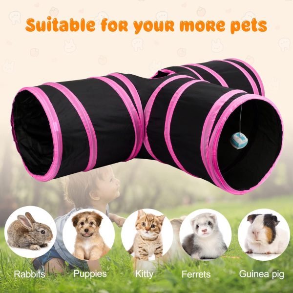 BWOGUE Bunny Tunnels & Tubes Collapsible 3 Way Bunny Hideout Small Animal Activity Tunnel Toys for Dwarf Rabbits Bunny Guinea Pigs Kitty - Image 6