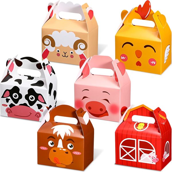 Zonon 24 Pack Farm Animal Party Favor Boxes Farm Theme Birthday Goodie Boxes Farm Gift Boxes Farmhouse Animal Print Favor Boxes for Family Party Farm Animal Theme Party Supplies 6 Designs