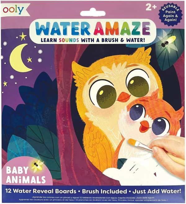 Ooly Water Amaze -Includes 12 Reveal Boards & Brush, Reusable Water Reveal Pads for Kids, Water Coloring Books for Toddlers, Paint with Water Books for Toddlers 2+ [Baby Animals]