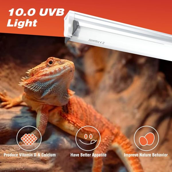 Hypool T8 Strip UVB Reptile Lighting Fixture with 18-Inch 15 Watt UVB 10.0 Fluorescent Bulb Combo Kit 10-Percent UVB Desert Pet Habitat Light for Reptiles Amphibian - Image 2