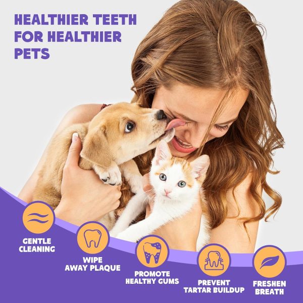 HICC PET Teeth Cleaning Wipes for Dogs & Cats, Remove Bad Breath by Removing Plaque and Tartar Buildup No-Rinse Dog Finger Toothbrush, Disposable Gentle Cleaning & Gum Care Pet Wipes, 50 Counts - Image 2