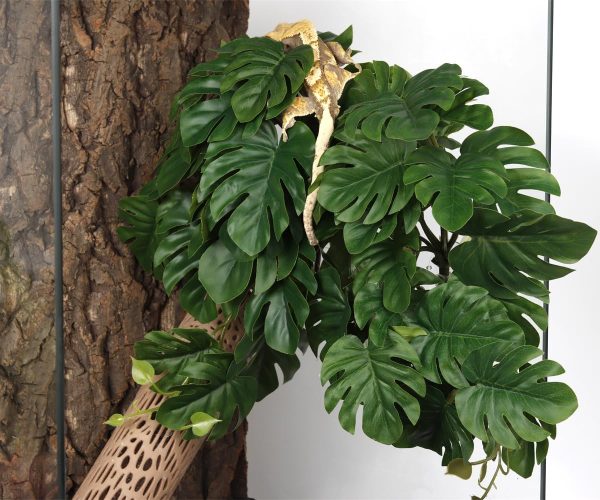 2Pack Reptile Fake Plants for Terrarium, Snake Tank Accessories, Habitat Decor Artificial Hanging Plants with Suction Cup - Fake Monstera - Image 4