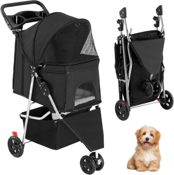 Sweetcrispy Pet Stroller for Dogs and Cats | Foldable, Lightweight, and Durable | Ideal for Small to Medium Pets | Includes Storage Basket and Cup Holders - Image 6