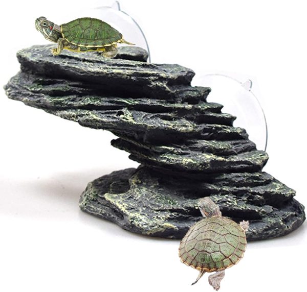 kathson Turtle Basking Platform Tortoise Dock Aquarium Landscape Decorative Climbing Ramp Shale Small Stone Ornament Rock for Frogs, Newts