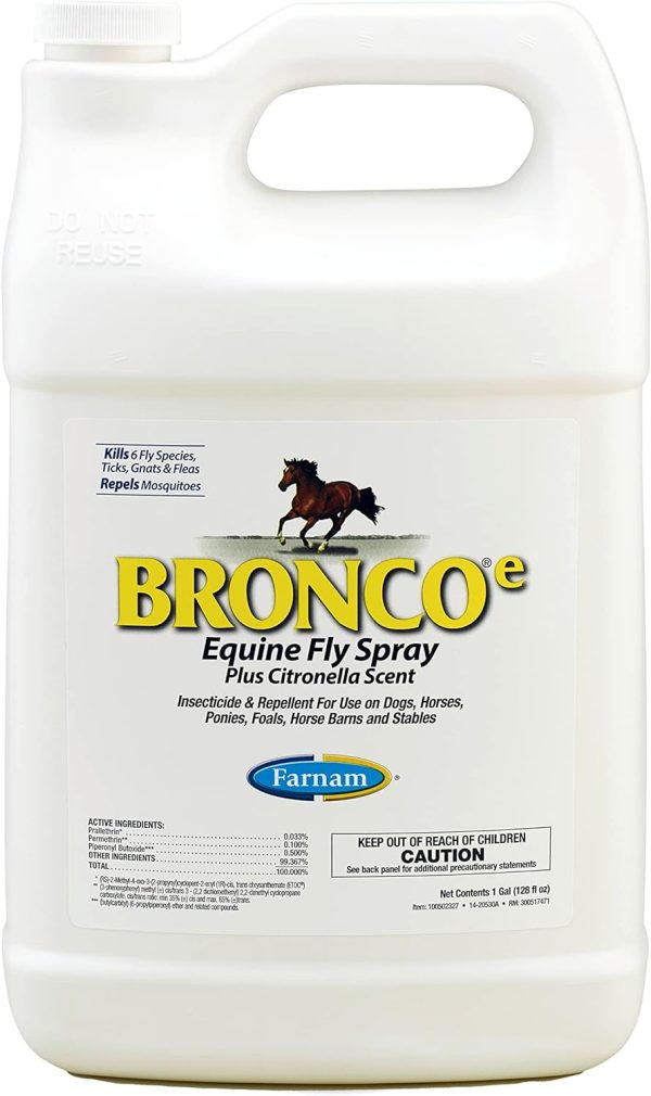 Farnam Broncoe Equine Fly Spray with Citronella Scent for Horses and Dogs, 128 Ounces, Gallon Refill