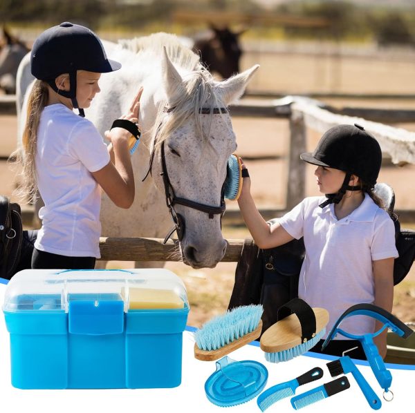 Cunhill 9 Pieces Horse Grooming Kit Tack Room Supplies Set with Organizer Tote Box, Oval Massage Curry, Hard and Soft Brush, Hoof Pick, Sweat Scraper, Bathing Sponge, Combs for Horse Riders Beginners - Image 6