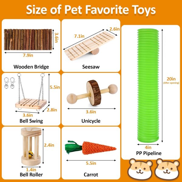 VESPRO Hamster Toys Set, Guinea Pig Toys Small Animal Chewing Toy and Rat Cage Accessories, Chinchillas, Gerbils, Rats, Rabbit Rodents Teeth Care, Apple Wood Timothy Hay Mouse Toy Swing Seesaw Bridge - Image 6