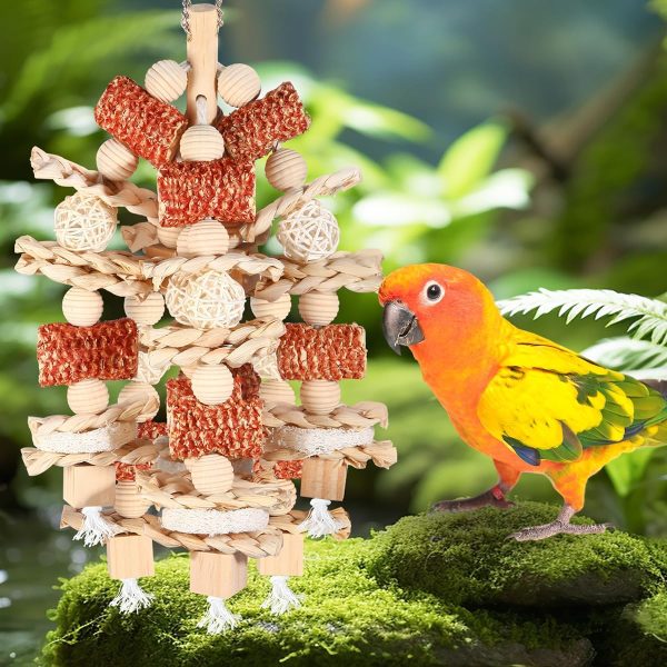 Bird Toys, Parrot Toys for Large Birds,Natural Corn cob and Loofah Slices Bird chew Toys for African Grey Parrots, Macaws, Cockatoos, Amazon Parrot and other Small and Medium-Sized Parrot (Wooden) - Image 4