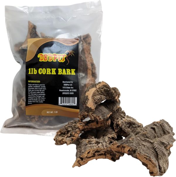 DBDPet Virgin Reptile Cork Bark- Assorted Pieces (Rounds, Half Rounds, and Flats by Weight) for Reptiles, Amphibians, Orchids, Frogs, Terrariums and More! (1lb of Assorted Pieces)