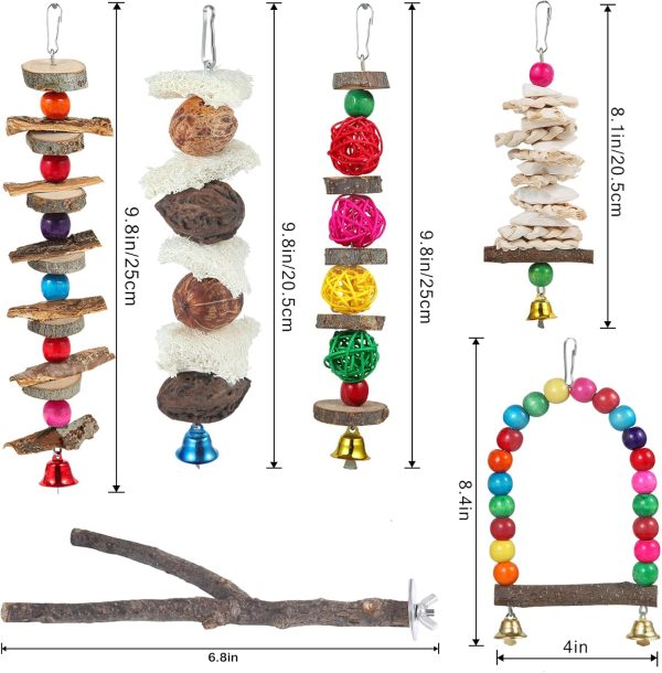 Bird Perch Bird Toys Parakeet Toys,6 Pack Bird Cage Accessories Wooden Chew Toys Perch Stand for Parrot Conure Cockatiel Lovebird Parrotlet Budgie Finches and Other Small to Medium Sized Birds - Image 6