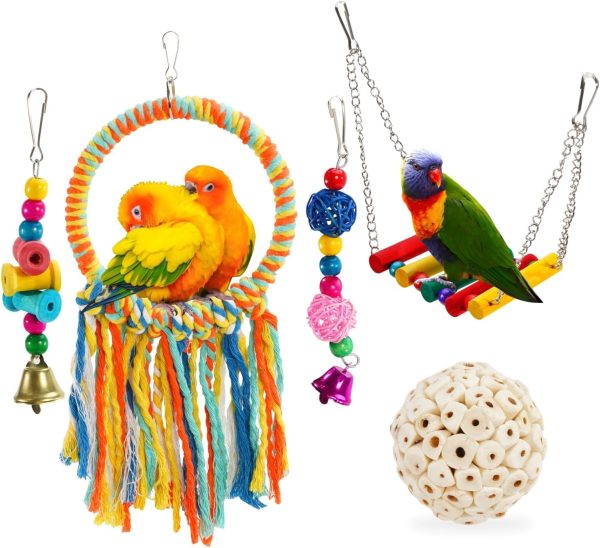 Pet Bird Toys, Parakeet Toys Natural Bird Toys Bird Cage Accessories, Swinging Chewing Hanging Standing Bird Swings Suitable for Budgerigar, Parakeet, Conure, Lovebird, Cockatiel