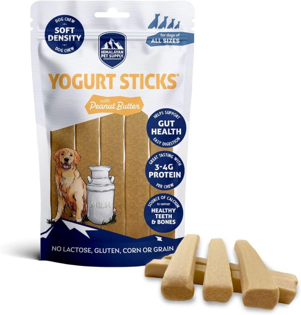 Yogurt Sticks, Prebiotic & Probiotics, Protein Rich - Lactose Free - Gluten Free - Corn Free - Grain Free, USA Made, for All Breeds, 5 pieces of Droolicious Yogurt Sticks, Peanut Butter Flavor