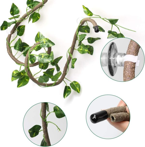 Coolrunner 8FT Reptile Vines and Flexible Reptile Leaves with Suction Cups Jungle Climber Long Vines Habitat Decor for Climbing, Chameleon, Lizards, Gecko - Image 3