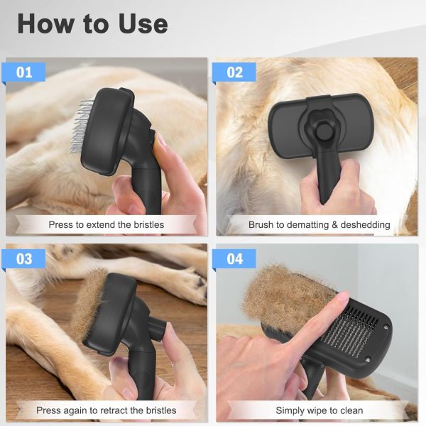 Self Cleaning Shedding Brush - Skin Friendly Grooming Tool for Dogs, Cats, and Puppies, Deshedding and Hair Removal for Long and Short Haired Pets, Black - Image 7