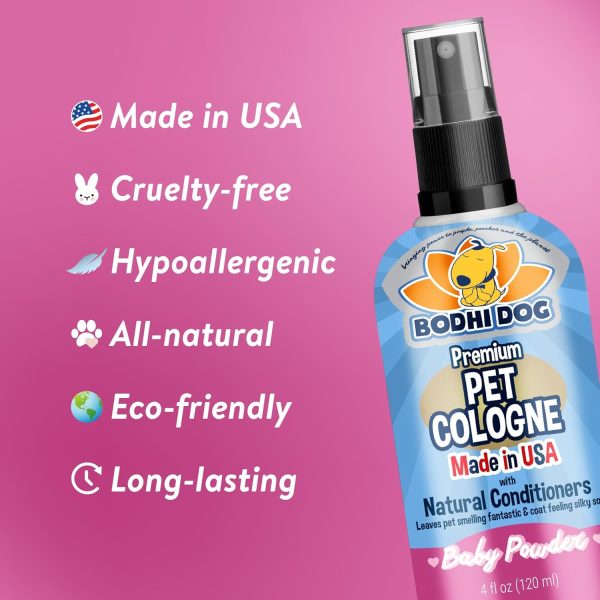 Bodhi Dog Natural Dog Cologne | Premium Scented Deodorizing Body Spray for Dogs & Cats | Dog Perfume w/Natural Dog Conditioner (Baby Powder, 4 Fl Oz) - Image 3