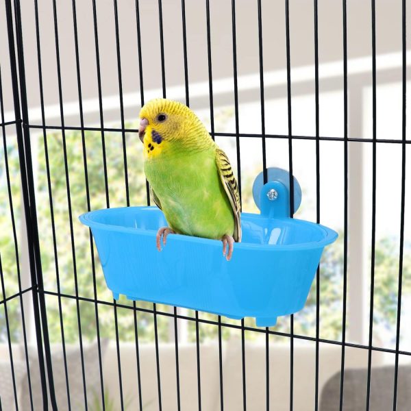 Wontee Bird Bath with Mirror Toy Fixable Parrot Bathroom Tub for Small Brids Parrot Canary Budgies Parakeets - Image 3