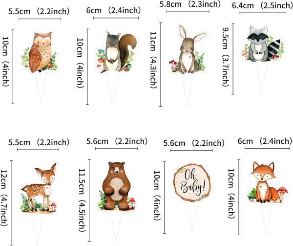 Ercadio 32 Pcs Double-sided Woodland Party Cupcake toppers Picks Woodland Decor Woodland Animals Cake Woodland Theme Baby Boy Girl Birthday Favors Woodland Party Supplies - Image 2