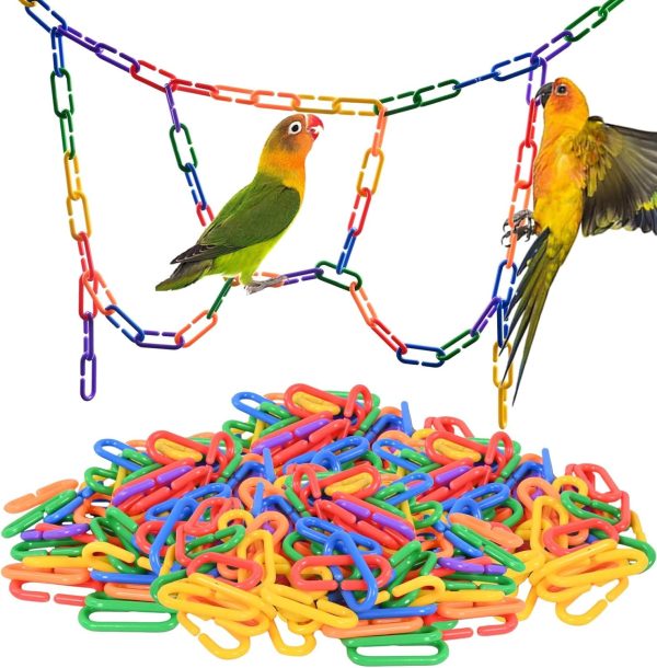 Sukh 250pcs Plastic C Clips Hooks Chain Links - Interchangeable Rainbow C-Links for Pet Parrot Parakeets Rat Sugar Glider Small Bird Cage Toys, Children Learning Supplies.