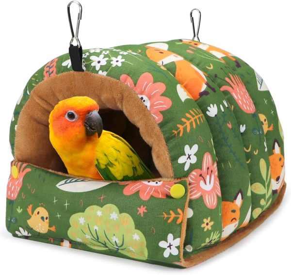 Wontee Bird Nest House Winter Warm Snuggle Hut Bird Bed Hanging Hammock for Parrots Budgies Parakeets Caique Senegal Cockatiels Conures (Large, Green)