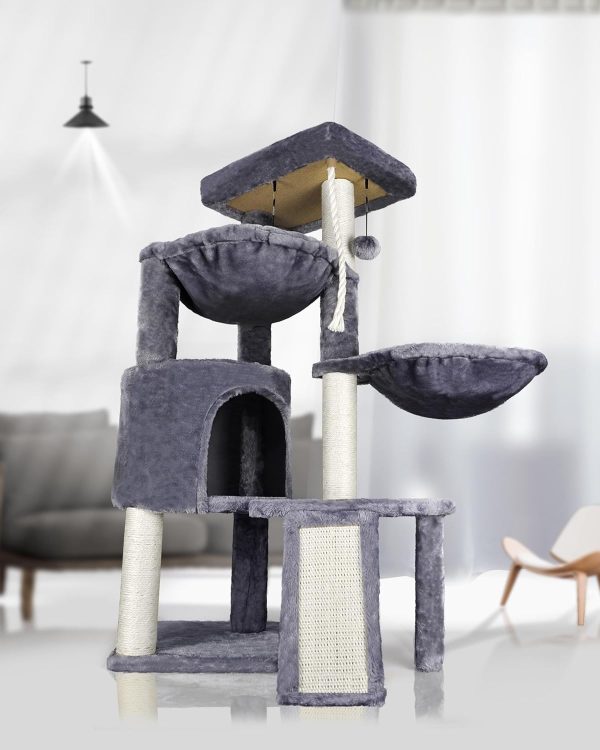 Xin Three Layer Cat Tree with Cat Condo and Two Hammocks,Grey - Image 5