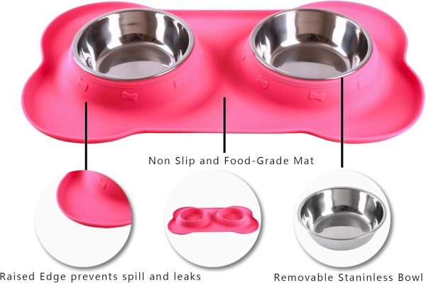 Hubulk Pet Dog Bowls 2 Stainless Steel Dog Bowl with No Spill Non-Skid Silicone Mat + Pet Food Scoop Water and Food Feeder Bowls for Feeding Small Medium Large Dogs Cats Puppies (S, Pink) - Image 3