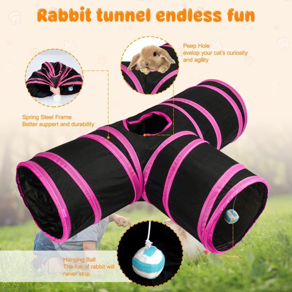 BWOGUE Bunny Tunnels & Tubes Collapsible 3 Way Bunny Hideout Small Animal Activity Tunnel Toys for Dwarf Rabbits Bunny Guinea Pigs Kitty - Image 5