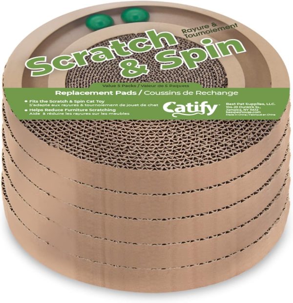 Best Pet Supplies Scratch and Spin Cat Scratcher Replacement Pads for Active Play, Natural Recycled Corrugated Cardboard, Supports Pet Behaviors, Relieves Stress - 5 Count - Image 2