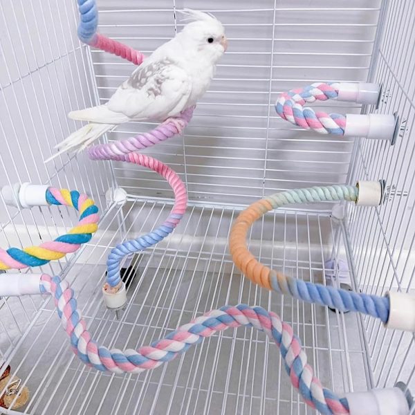 2Pcs Bendable Bird Rope Stand Perches Set Parrot Climbing Toys for Cages Small Spiral Cage Cage Accessories for Cockatiel Parakeet Bungies Sugar Glider - Image 2