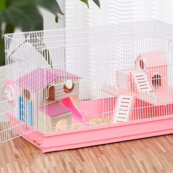 kathson Pet Small Animal Hideout Hamster House with Funny Climbing Ladder Slide Wooden Hut Play Toys Chews for Small Animals Like Dwarf Hamster and Mouse(Pink) - Image 7