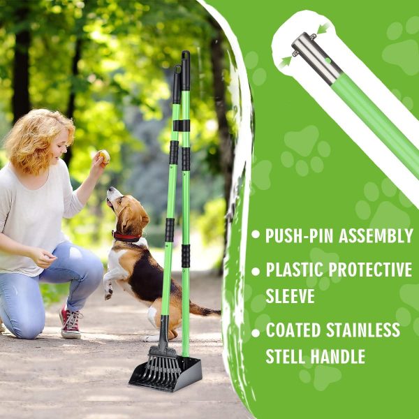 MXF Pooper Scooper, Dog Pooper Scooper Long Handle Stainless Metal Tray and Rake Set for Medium Small Dogs Heavy Duty - Use on Grass, Dirt or Gravel - Pet Supplies (Green) - Image 5