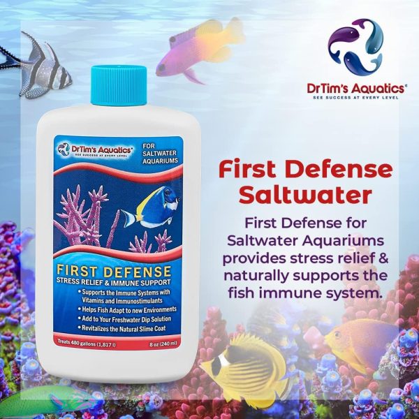 DrTim's Aquatics First Defense for Saltwater Aquariums – Stress Relief & Immune System Support with Vitamins Immunostimulants Fish Tanks 8 oz. - Image 2