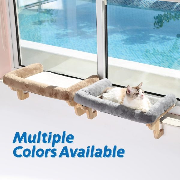 Cat Perch for Window Sill with Bolster - Orthopedic Hammock Design with Premium Hardwood & Robust Metal Frame - Cat Window Seat for Large Cats and Kittens - Nartural Color Wood with Gray Bed - Image 4