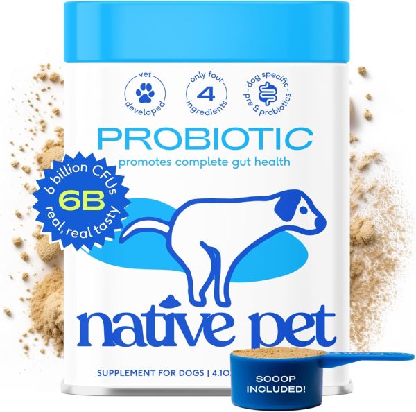 Native Pet Probiotic for Dogs - Vet Created Probiotic Powder for Dogs Digestive Issues - Probiotic Powder + Prebiotic + Bone Broth Powder Pet Food for Dog Stomach Relief - 232 Gram 6 Billion CFU 4.1oz