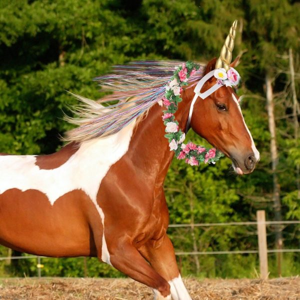 14 Pcs Horse Bling Accessory Clip in Hair Extensions for Mane and Tail Bling Pony Hair Tinsel with Unicorn Horn Headband and Flower Vine for Real Horses Western Bride Horse Lover (Multicolour) - Image 7