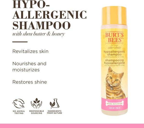 Burt's Bees for Pets Hypoallergenic Cat Shampoo with Shea Butter & Honey - Moisturizing Grooming Pet Shampoo for Cats with Sensitive Skin, Cat Cleaning Supplies, 10 Fl Oz - Image 2