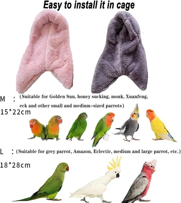 Corner Fleece Bird Blanket for Cage, Cozy Bird Bed Warmer Parrot House Cage Hanging Hammock Toy, Small Animals Shelter Plush Bedding, Cuddle Nest Hanging Toy for Parakeet Cockatiel Conure Lov(M) - Image 5