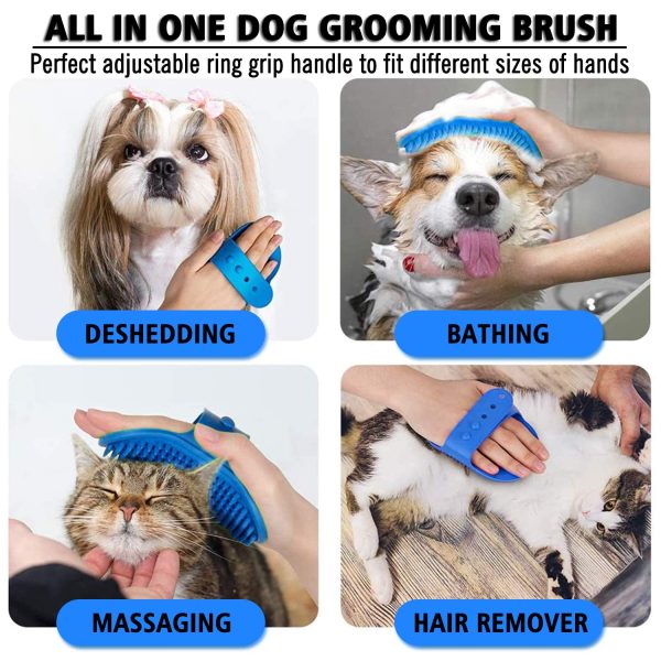 2 Pcs Dog Grooming Brush, Pet Shampoo Brush Dog Bath Grooming Shedding Brush Soothing Massage Rubber Comb with Adjustable Strap for Short Long Haired Dogs and Cats - Image 4