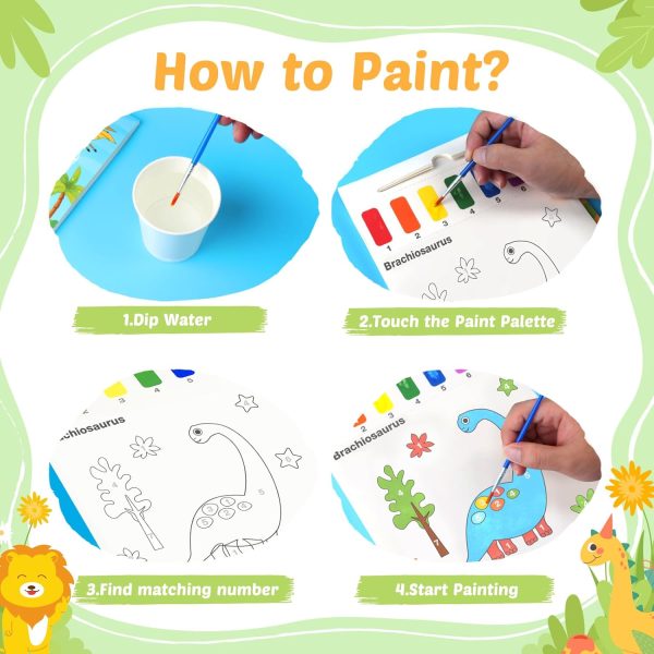 2 Pack Water Coloring Books for Toddlers - Painting Set Drawing Art Paper for Kids Mess Free Craft Supplies Toy for Kids 3 4 5 6 Halloween Thanksgiving Christmas Birthday Gift (Dinosaur&Animals) - Image 5