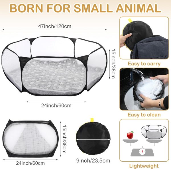 Hamster Playpen with Mat Small Animal Cage Tent Breathable Transparent Guinea Pig Playpen Waterproof Portable Yard Fence Mat Foldable Exercise Playpen Outdoor Indoor (Black,Star) - Image 2