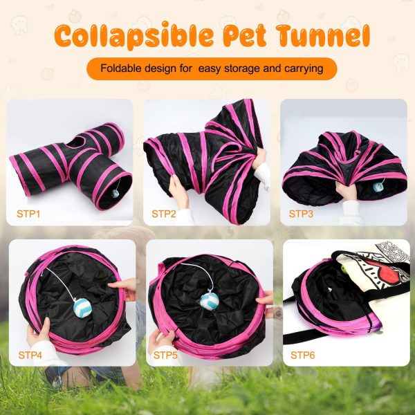 BWOGUE Bunny Tunnels & Tubes Collapsible 3 Way Bunny Hideout Small Animal Activity Tunnel Toys for Dwarf Rabbits Bunny Guinea Pigs Kitty - Image 4