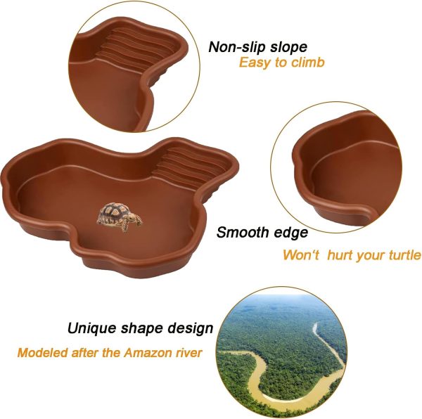 3PCS Tortoise Food Dish with Ramp Leaf Tortoise Food Water Bowls Reptile Food Water Bowls Amphibians Habitat Accessories for Horned Frogs Lizards Fit for Bath - Image 3